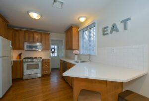 Kitchen with wooden cabinets